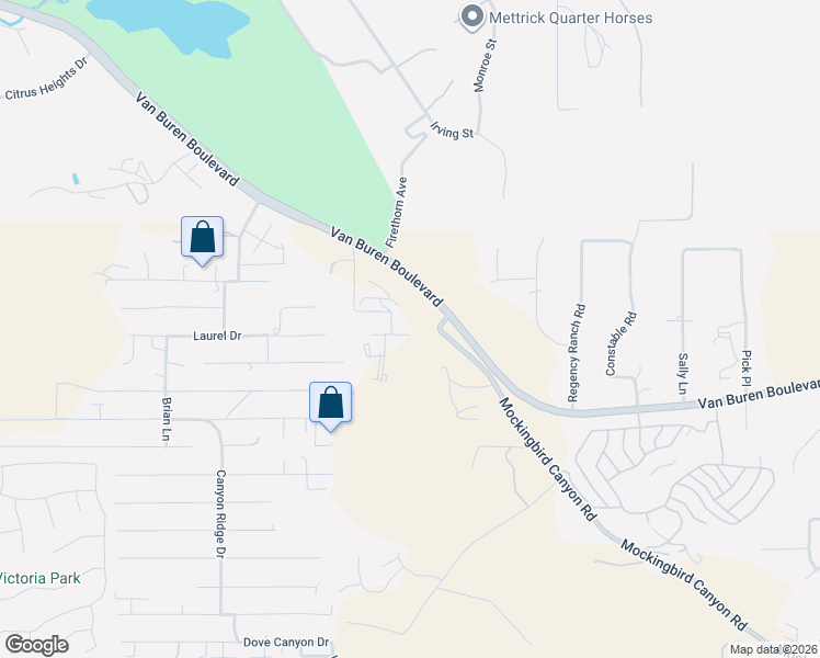 map of restaurants, bars, coffee shops, grocery stores, and more near 14786 Laurel Drive in Riverside