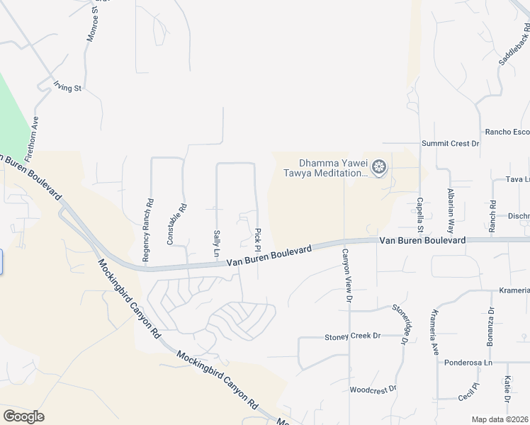 map of restaurants, bars, coffee shops, grocery stores, and more near 16346 Pick Place in Riverside