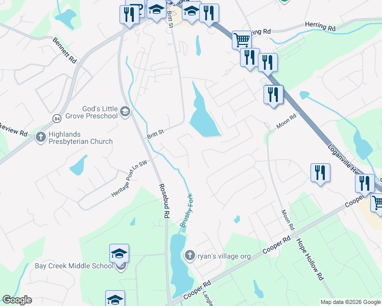 map of restaurants, bars, coffee shops, grocery stores, and more near 2330 Arlington Walk Lane in Grayson