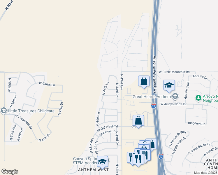 map of restaurants, bars, coffee shops, grocery stores, and more near 4312 West Dorsaneo Lane in Phoenix