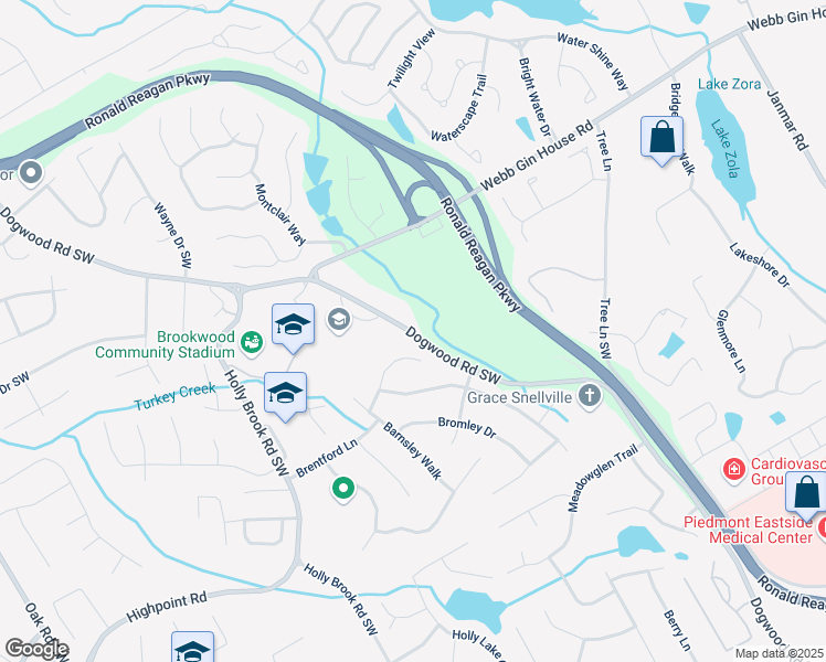 map of restaurants, bars, coffee shops, grocery stores, and more near 1294 Dogwood Road Southwest in Snellville