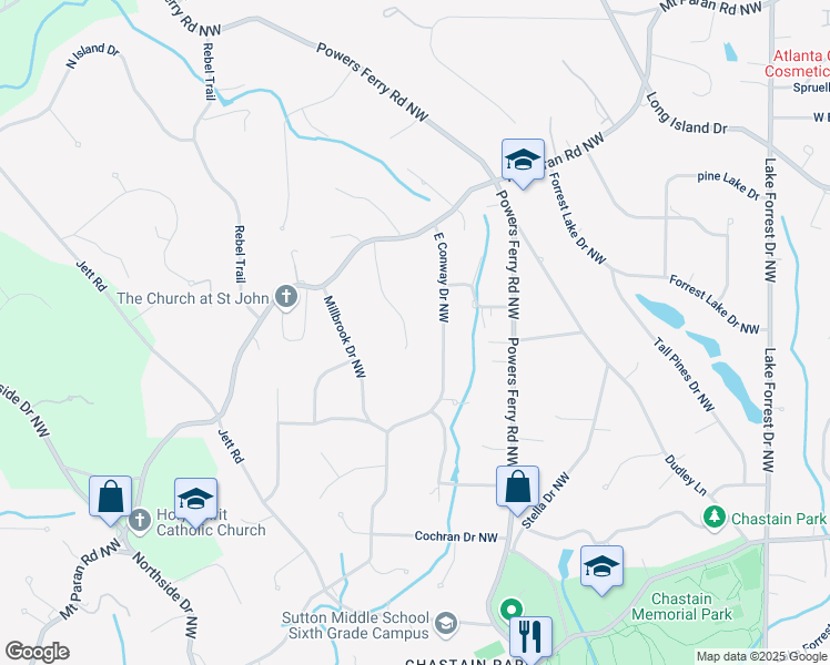 map of restaurants, bars, coffee shops, grocery stores, and more near 4705 Paran Valley Northwest in Atlanta