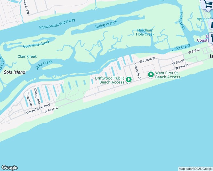 map of restaurants, bars, coffee shops, grocery stores, and more near 263 West 2nd Street in Ocean Isle Beach