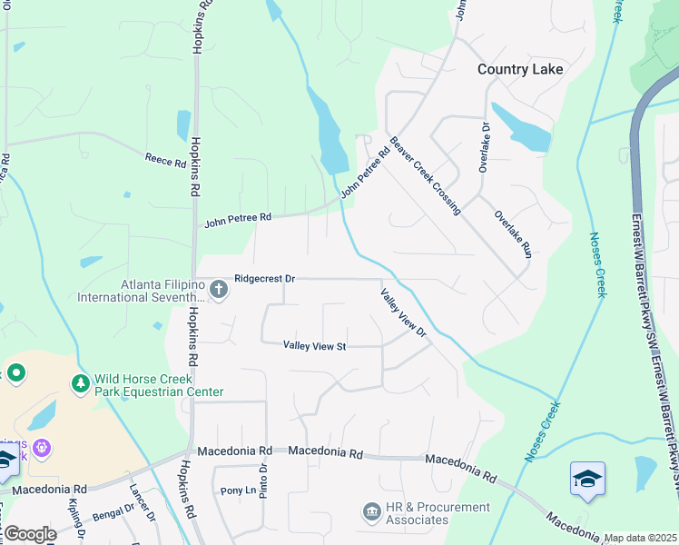 map of restaurants, bars, coffee shops, grocery stores, and more near 3344 Ridgecrest Drive in Powder Springs