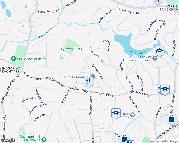 map of restaurants, bars, coffee shops, grocery stores, and more near 3220 Osborne Road Northeast in Atlanta