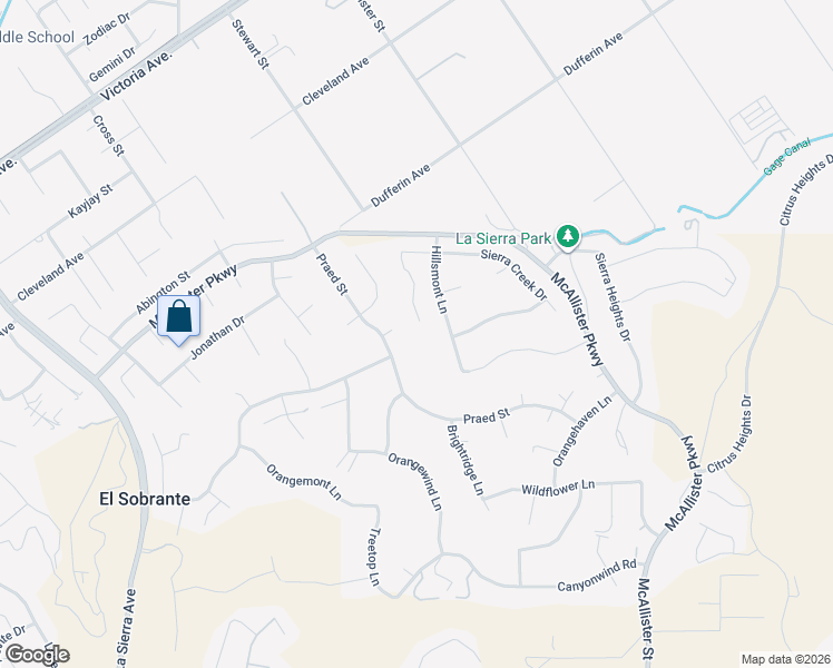 map of restaurants, bars, coffee shops, grocery stores, and more near 10360 Sungrove Circle in Riverside