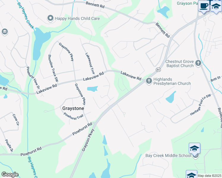 map of restaurants, bars, coffee shops, grocery stores, and more near 2212 Reddy Farm Lane in Grayson