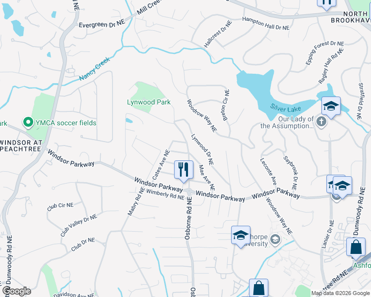 map of restaurants, bars, coffee shops, grocery stores, and more near 3229 Mae Avenue Northeast in Atlanta