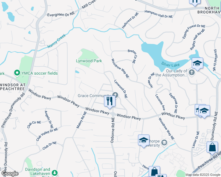 map of restaurants, bars, coffee shops, grocery stores, and more near 3220 Osborne Road Northeast in Atlanta