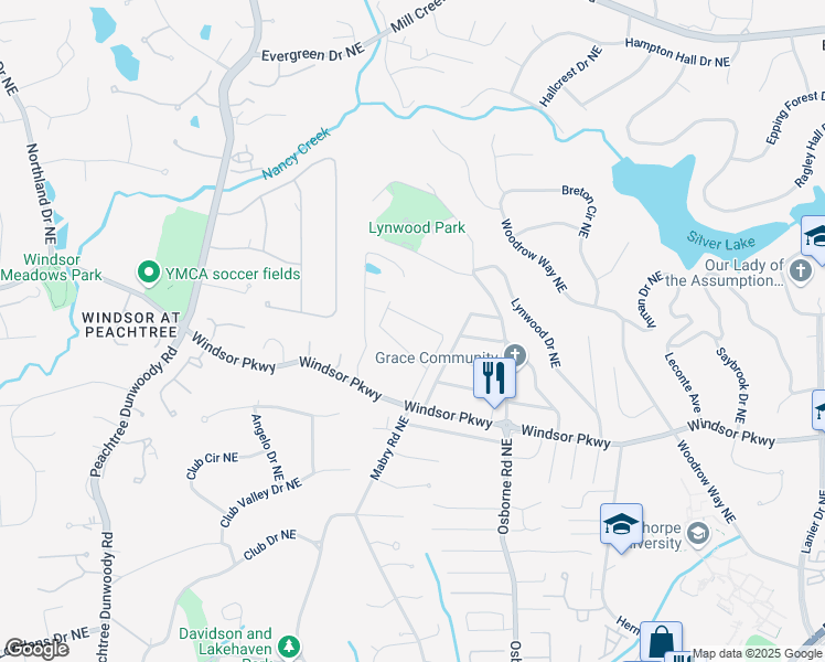 map of restaurants, bars, coffee shops, grocery stores, and more near 1059 Antioch Drive Northeast in Atlanta