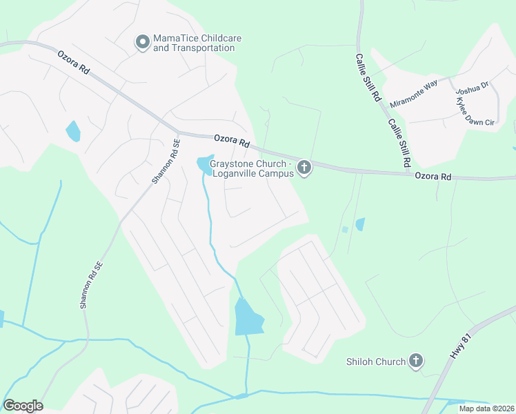 map of restaurants, bars, coffee shops, grocery stores, and more near 3590 Bulloch Lake Road in Loganville