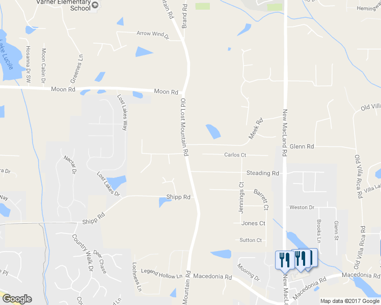 map of restaurants, bars, coffee shops, grocery stores, and more near 2869 Old Lost Mountain Road in Powder Springs