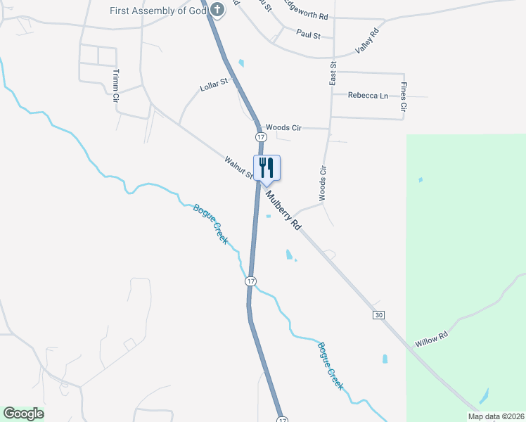 map of restaurants, bars, coffee shops, grocery stores, and more near 54001 Alabama 17 in Sulligent
