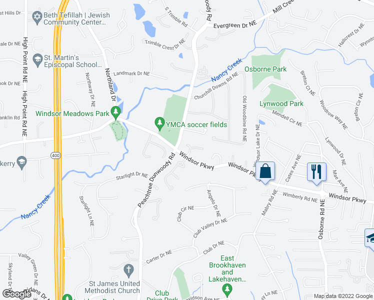 map of restaurants, bars, coffee shops, grocery stores, and more near 710 Estate Way in Atlanta