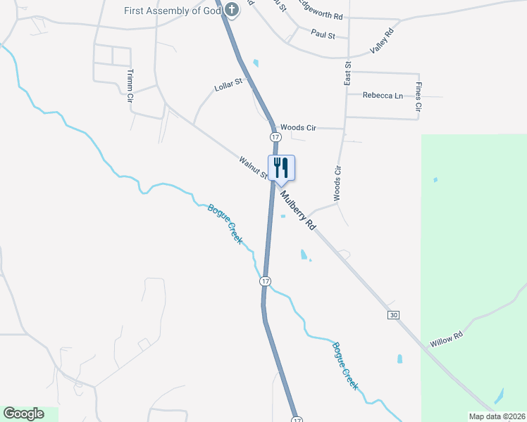 map of restaurants, bars, coffee shops, grocery stores, and more near 54001 Alabama 17 in Sulligent