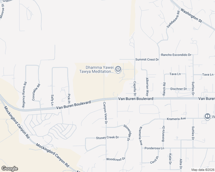 map of restaurants, bars, coffee shops, grocery stores, and more near 16280 Whispering Spur Street in Riverside