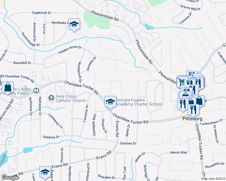 map of restaurants, bars, coffee shops, grocery stores, and more near 3233 Bolissa Drive in Atlanta