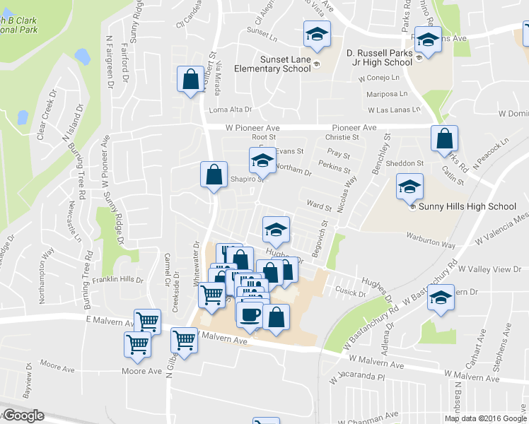 map of restaurants, bars, coffee shops, grocery stores, and more near 1262 Starbuck Street in Fullerton