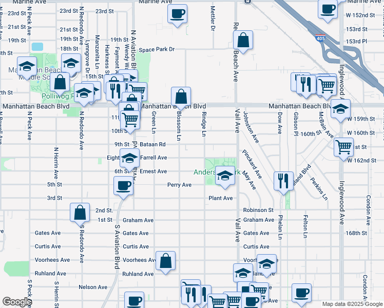 map of restaurants, bars, coffee shops, grocery stores, and more near 2110 Farrell Avenue in Redondo Beach