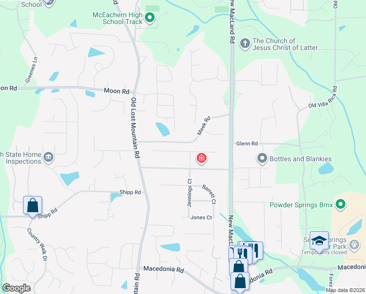 map of restaurants, bars, coffee shops, grocery stores, and more near 4267 Carlos Court in Powder Springs