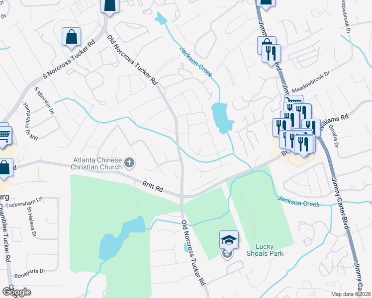 map of restaurants, bars, coffee shops, grocery stores, and more near 916 Arlington Drive in Tucker