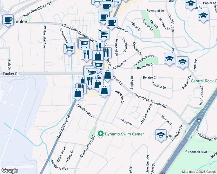 map of restaurants, bars, coffee shops, grocery stores, and more near 3276 Shallowford Road in Chamblee