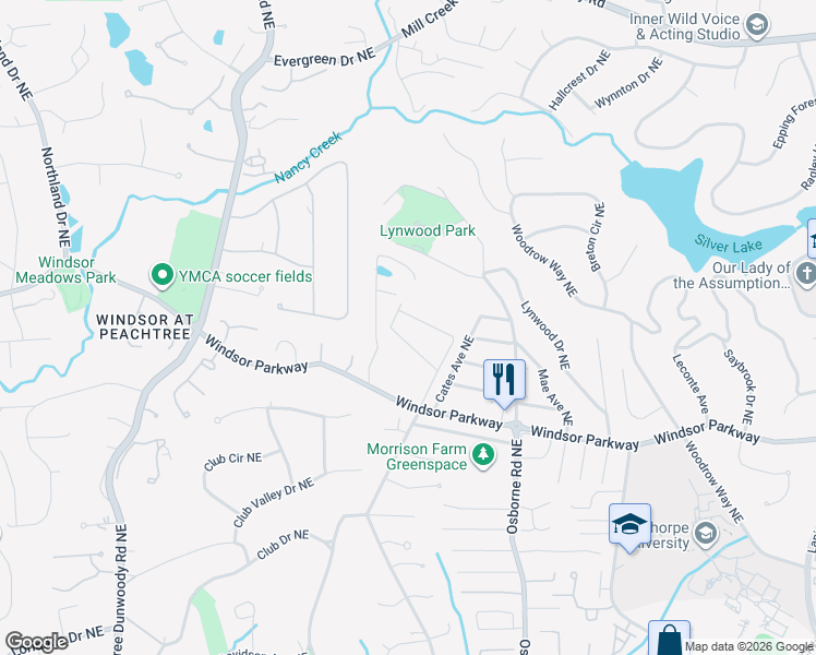 map of restaurants, bars, coffee shops, grocery stores, and more near 3193 Madison Avenue Northeast in Atlanta