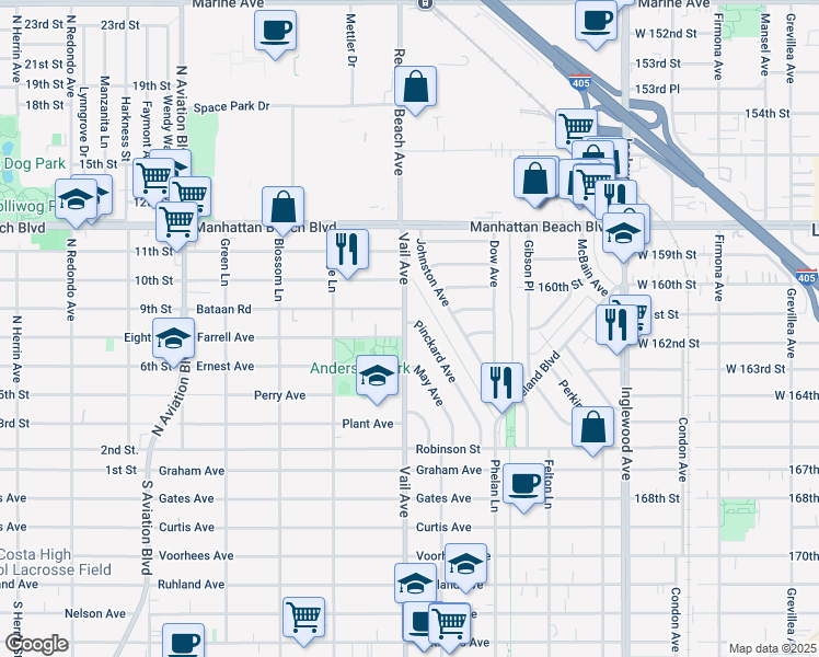map of restaurants, bars, coffee shops, grocery stores, and more near 2861 Pinckard Avenue in Redondo Beach