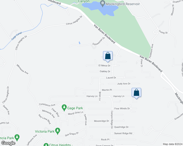 map of restaurants, bars, coffee shops, grocery stores, and more near 14035 Oakley Drive in Riverside