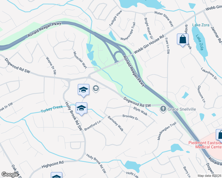 map of restaurants, bars, coffee shops, grocery stores, and more near 2531 Bexley Court in Snellville
