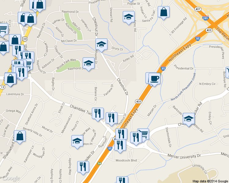 map of restaurants, bars, coffee shops, grocery stores, and more near 2819 Fairlane Dr in Atlanta