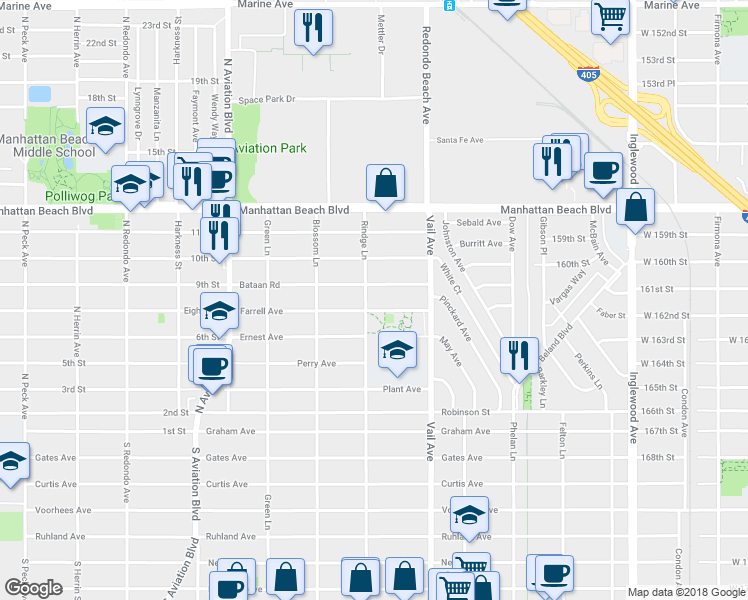 map of restaurants, bars, coffee shops, grocery stores, and more near 2122 Farrell Avenue in Redondo Beach
