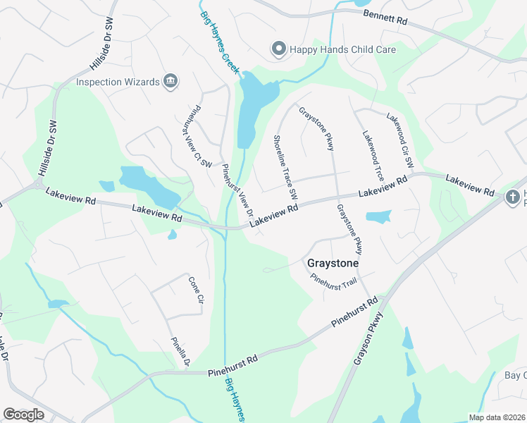 map of restaurants, bars, coffee shops, grocery stores, and more near 1208 Lakeview Road in Grayson