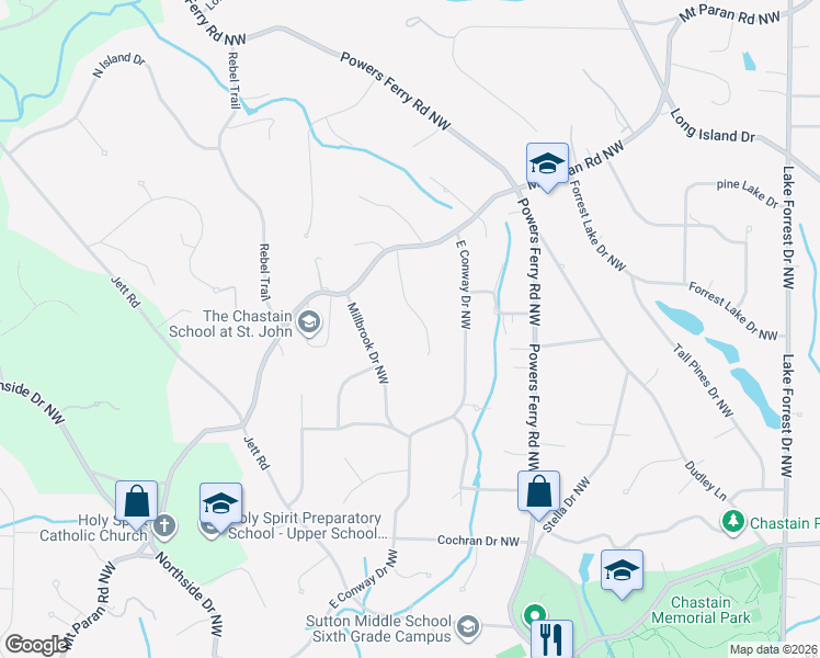 map of restaurants, bars, coffee shops, grocery stores, and more near 4690 Paran Valley Northwest in Atlanta