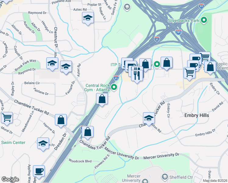 map of restaurants, bars, coffee shops, grocery stores, and more near 3701 Presidential Parkway in Atlanta