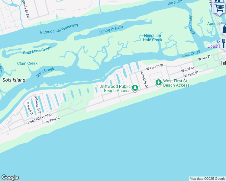 map of restaurants, bars, coffee shops, grocery stores, and more near 250 West 1st Street in Ocean Isle Beach
