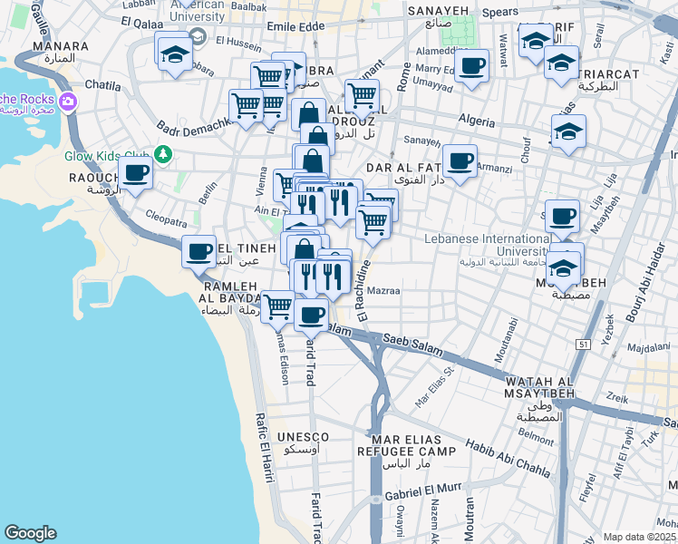 map of restaurants, bars, coffee shops, grocery stores, and more near in Verdun