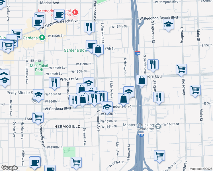 map of restaurants, bars, coffee shops, grocery stores, and more near 824 West Alondra Boulevard in Gardena