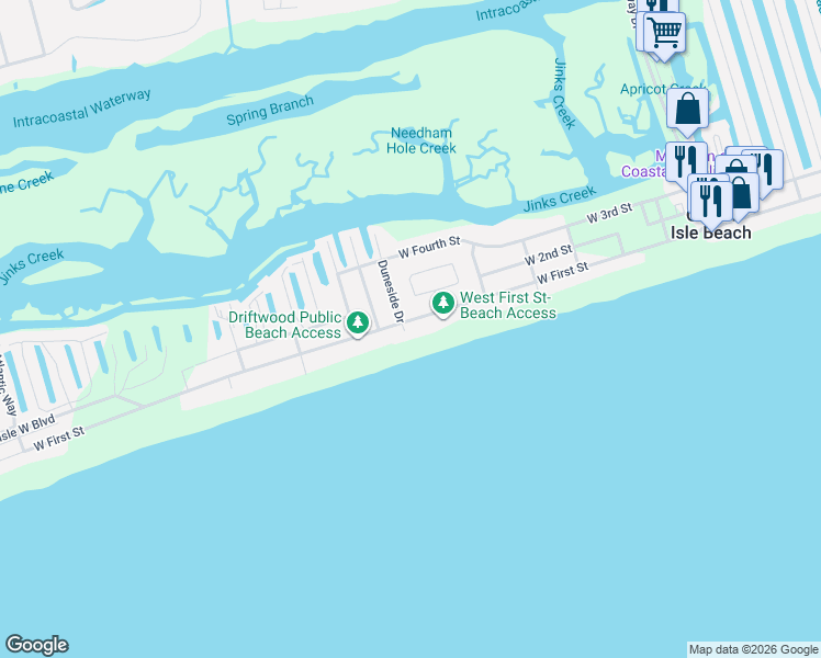 map of restaurants, bars, coffee shops, grocery stores, and more near 2 Duneside Drive in Ocean Isle Beach