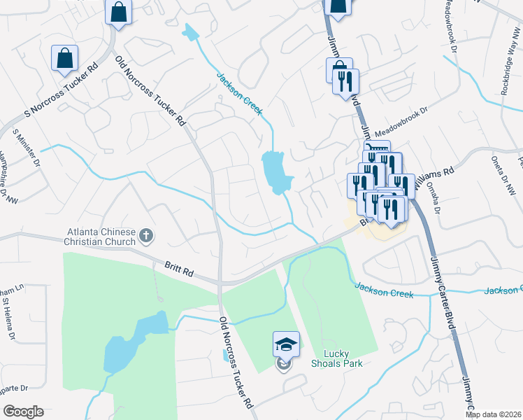 map of restaurants, bars, coffee shops, grocery stores, and more near 6506 Capstone Circle Northwest in Tucker
