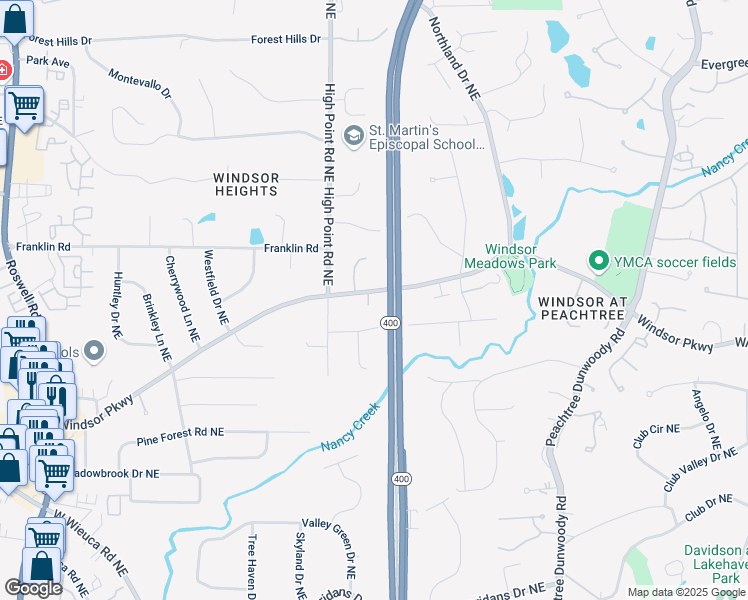 map of restaurants, bars, coffee shops, grocery stores, and more near 650 Windsor Parkway in Atlanta