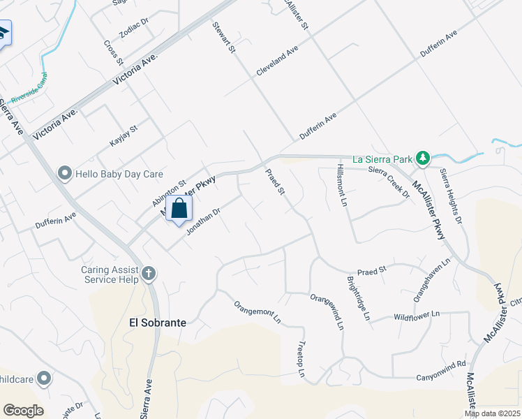 map of restaurants, bars, coffee shops, grocery stores, and more near 16234 Windham Road in Riverside