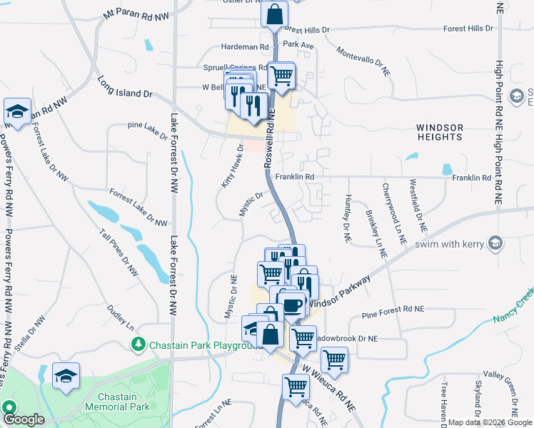 map of restaurants, bars, coffee shops, grocery stores, and more near in Sandy Springs