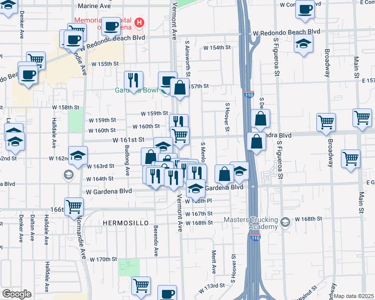map of restaurants, bars, coffee shops, grocery stores, and more near 824 West Alondra Boulevard in Gardena