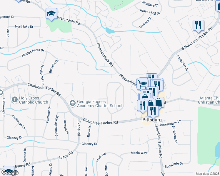 map of restaurants, bars, coffee shops, grocery stores, and more near 3292 Westmart Lane in Doraville