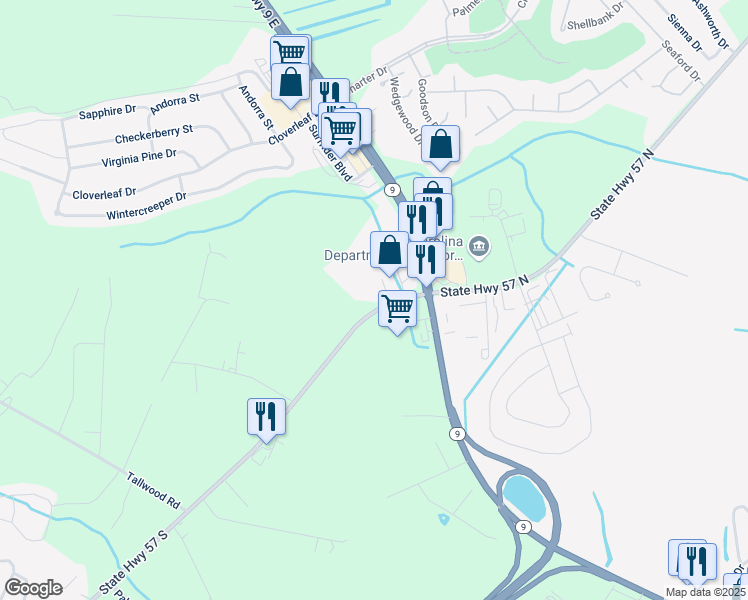 map of restaurants, bars, coffee shops, grocery stores, and more near 20 State Highway 57 South in Little River