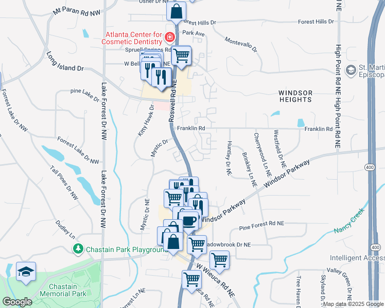 map of restaurants, bars, coffee shops, grocery stores, and more near 4204 Deming Circle in Sandy Springs