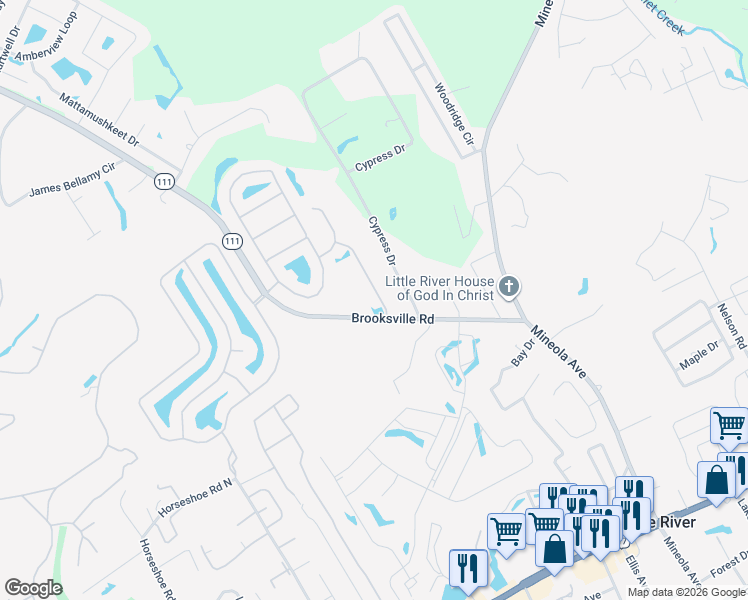 map of restaurants, bars, coffee shops, grocery stores, and more near 521 Crystalaire Road in Little River