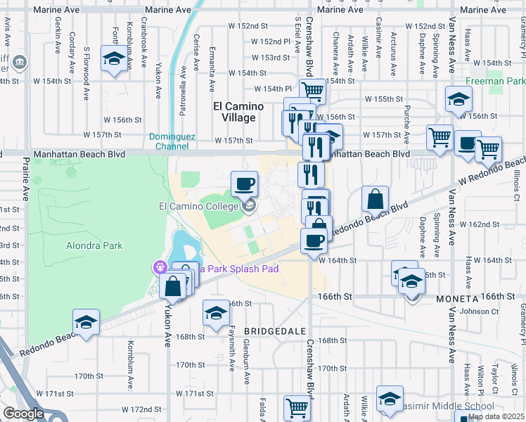 map of restaurants, bars, coffee shops, grocery stores, and more near in Torrance