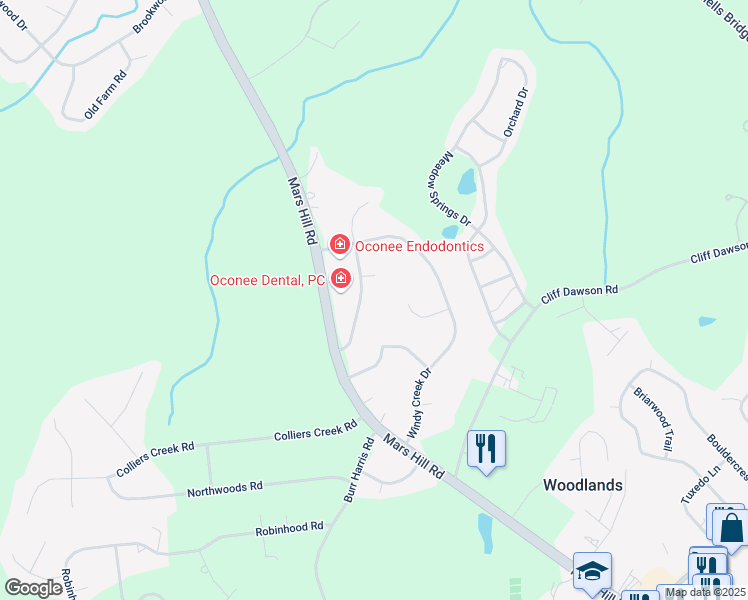 map of restaurants, bars, coffee shops, grocery stores, and more near 1070 Windridge Drive in Watkinsville